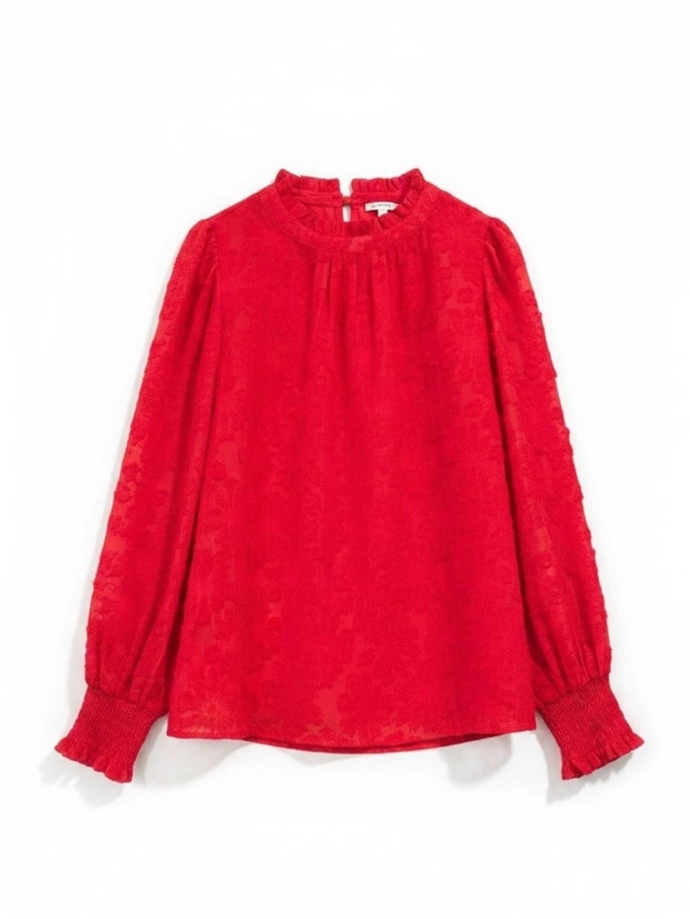 Jodifl Textured Long Puff Sleeve Ruffle Neck Pullover Top Size Large